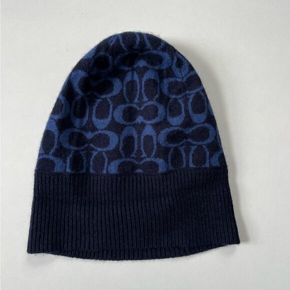 Coach Signature Navy Beanie Cashmere Blend - Picture 2 of 4